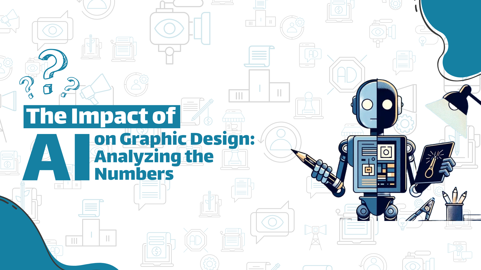 An illustration depicting the influence of AI on graphic design, featuring a robot